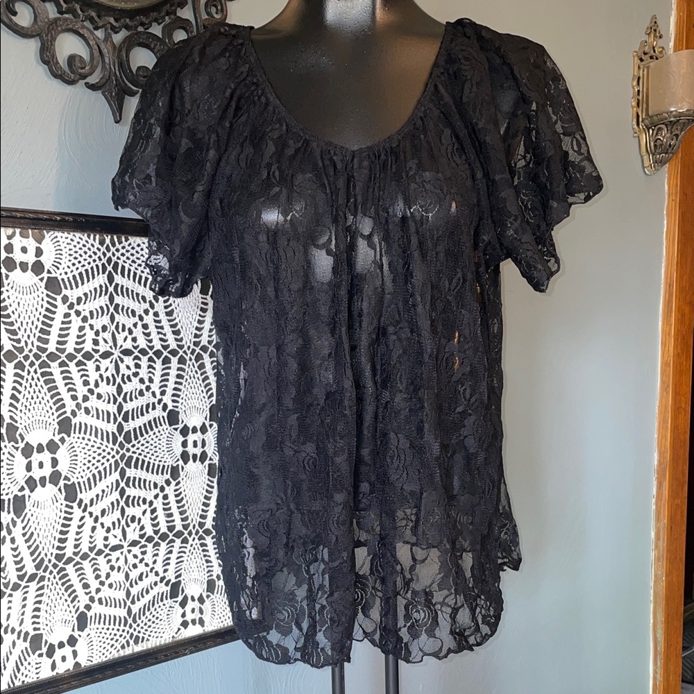 American City Wear Black Lace Blouse